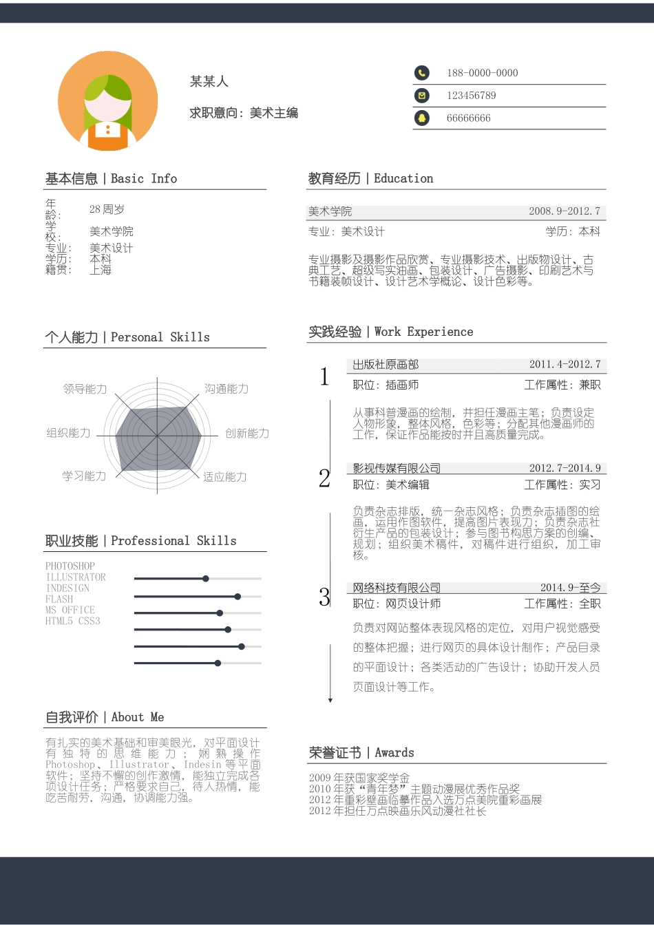 个人简历、自荐信、面试问题模版-新增WORD个人简历— (11).doc_第1页