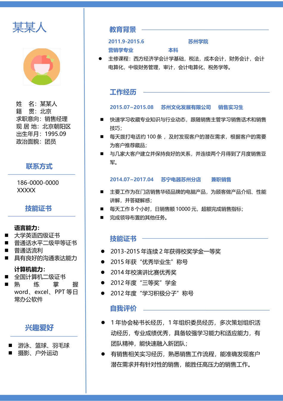 个人简历、自荐信、面试问题模版-新增WORD个人简历— (13).doc_第1页