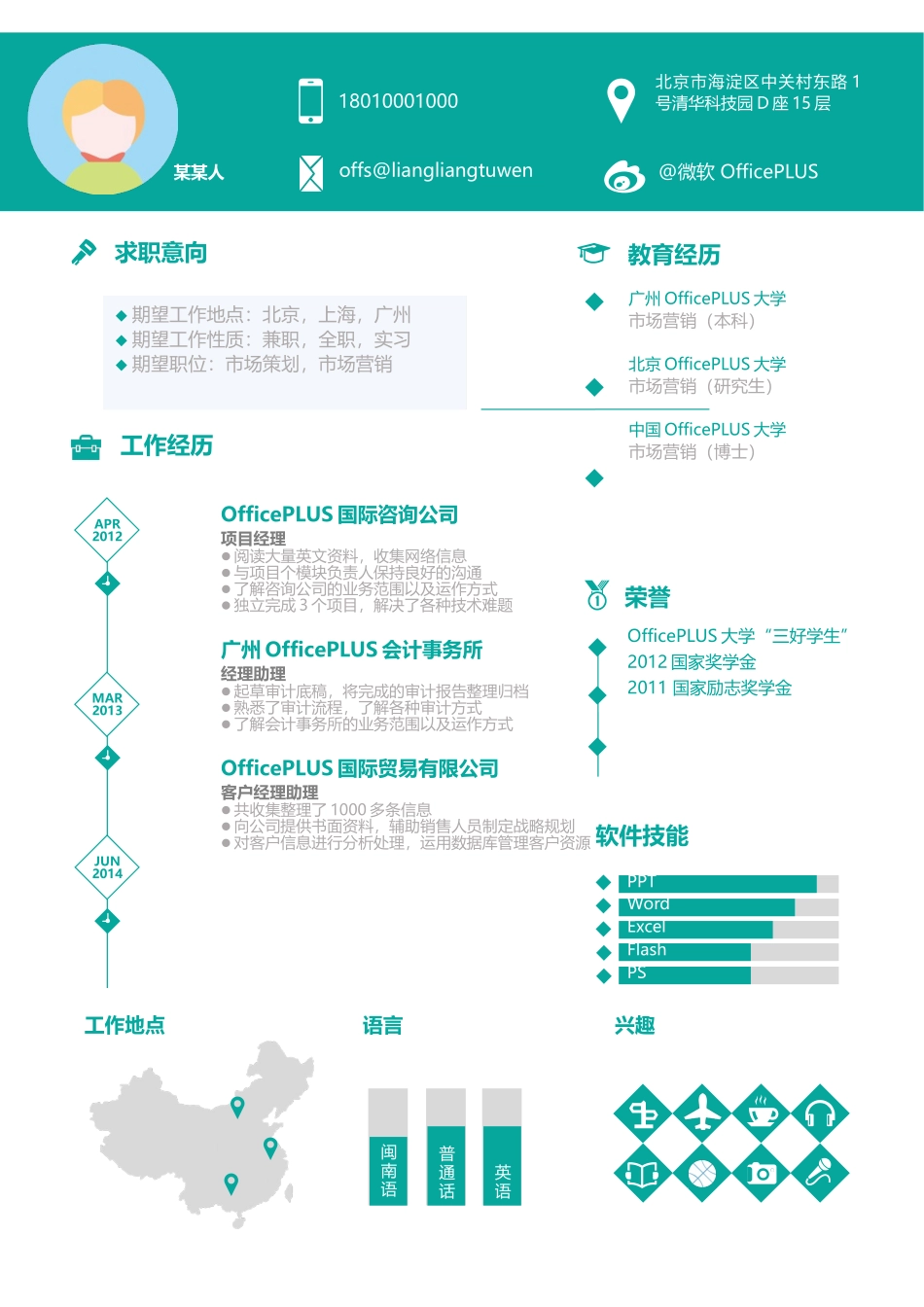 个人简历、自荐信、面试问题模版-新增WORD个人简历— (31).docx_第1页