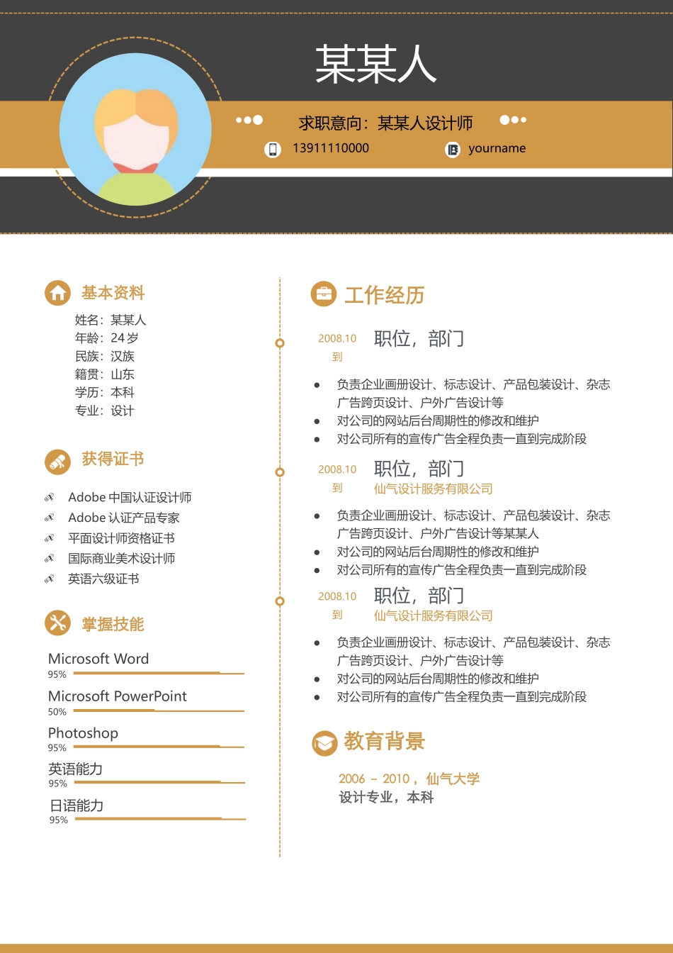 个人简历、自荐信、面试问题模版-新增WORD个人简历— (118).docx_第1页
