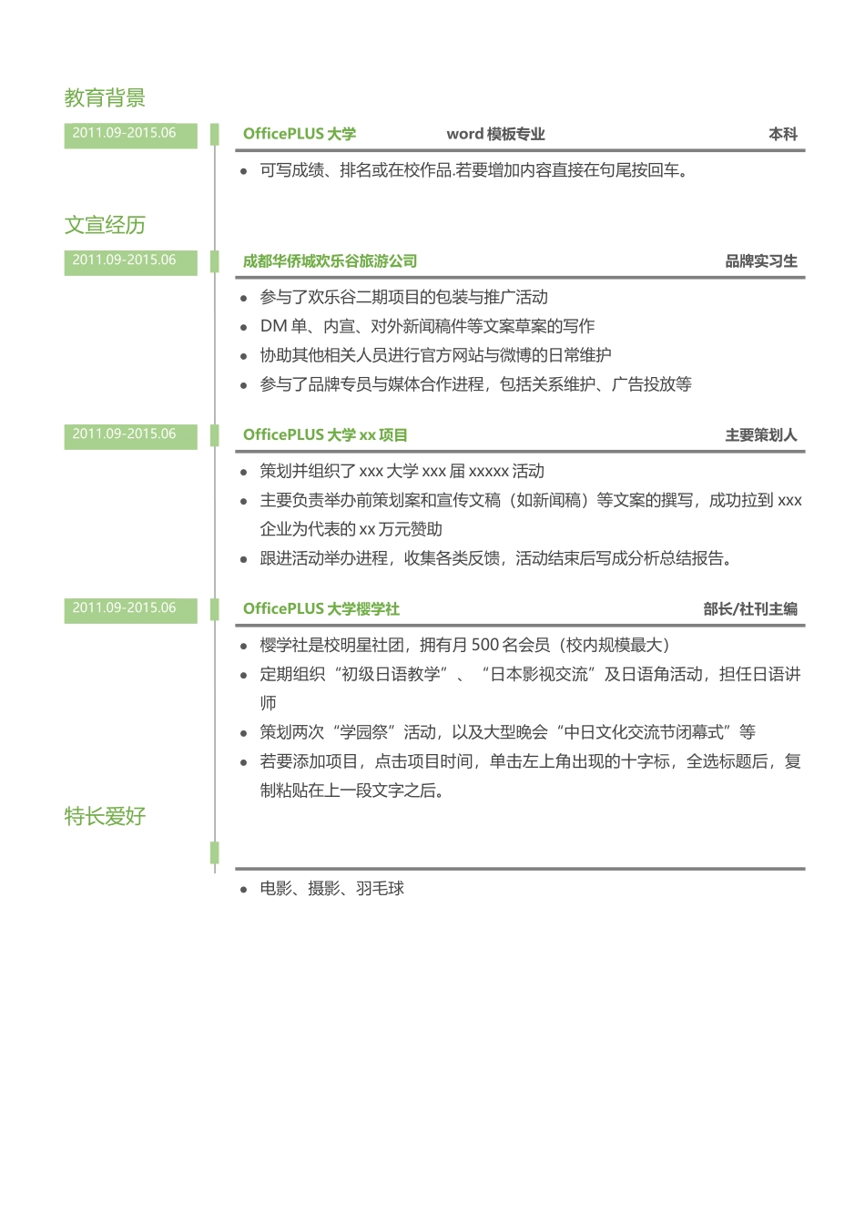 个人简历、自荐信、面试问题模版-中文-文案策划-绿色清新.docx_第2页