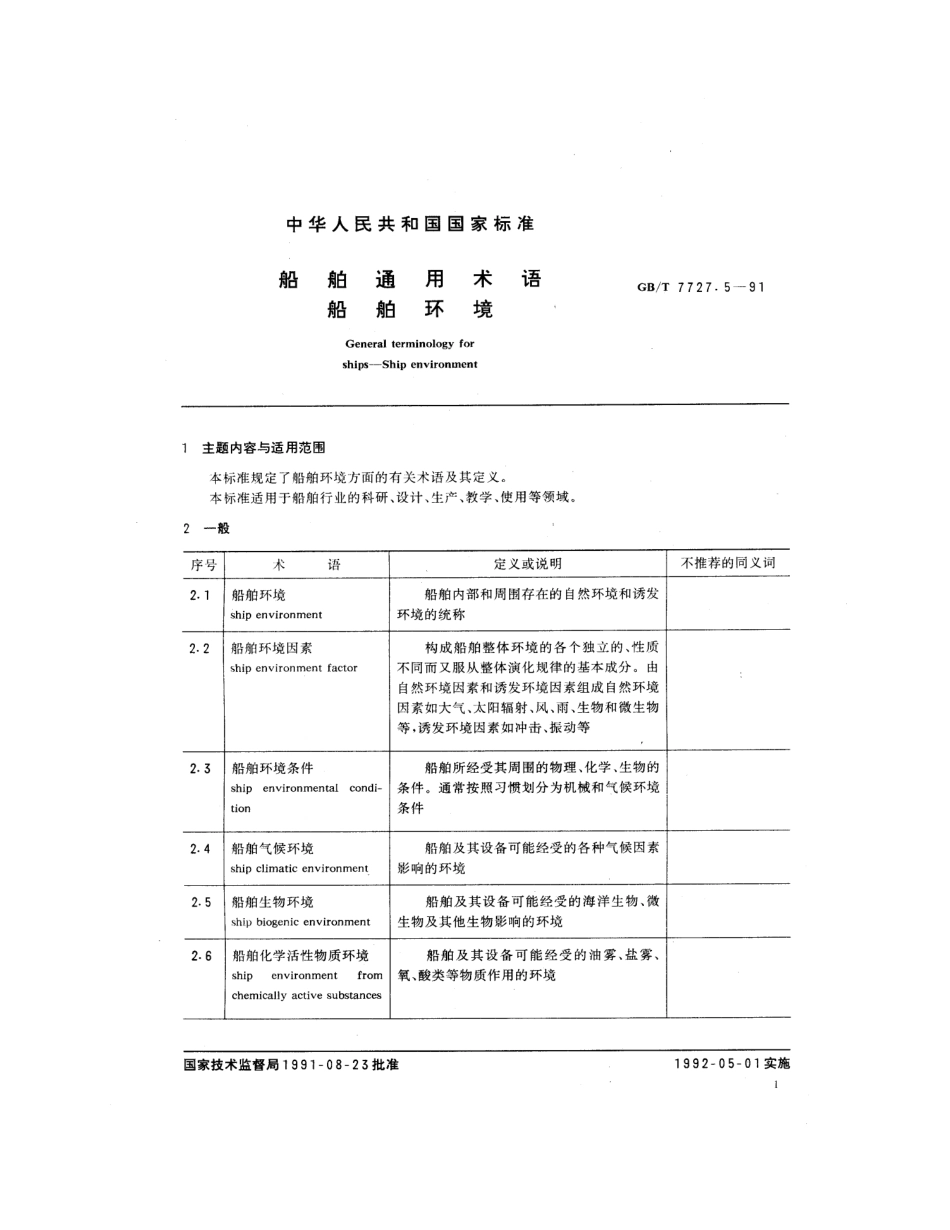 GBT 7727.5-1991 船舶通用术语 船舶环境.pdf_第2页