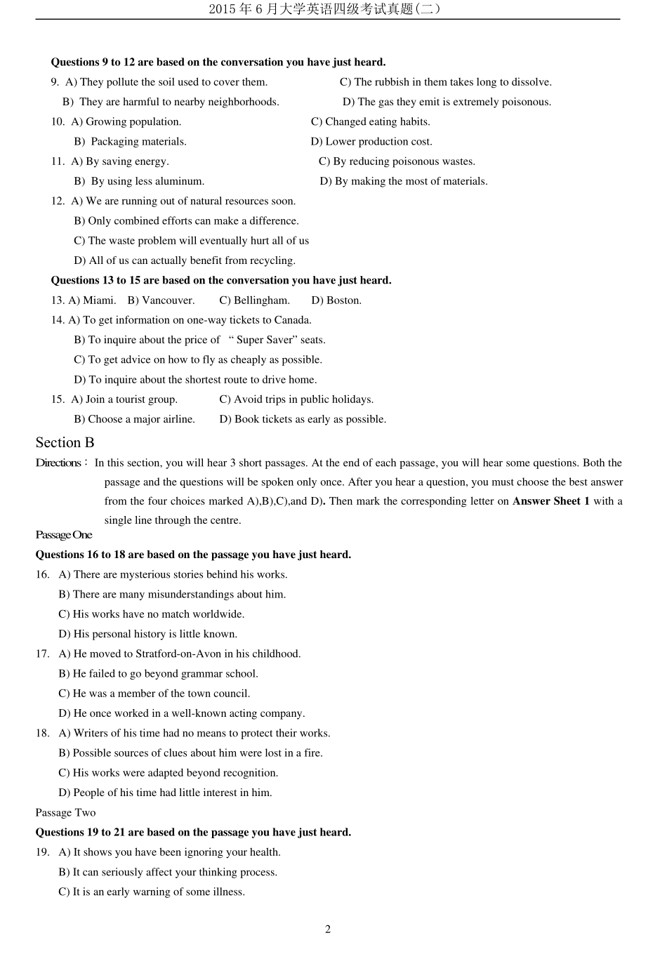 2015年6月第2套英语四级真题.pdf_第2页