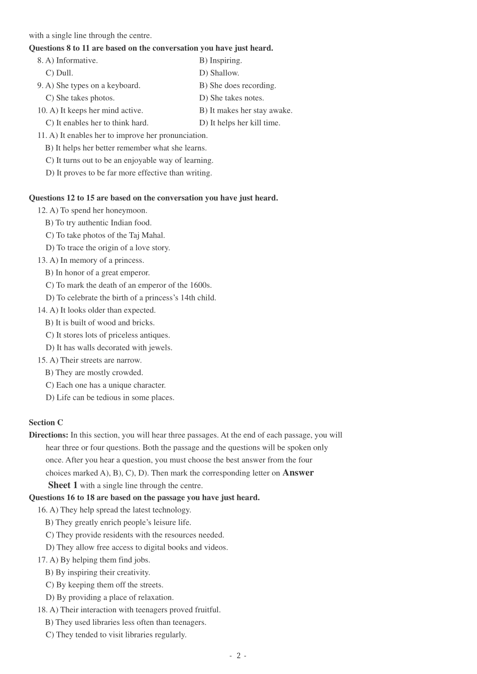2018年12月第1套英语四级真题.pdf_第2页