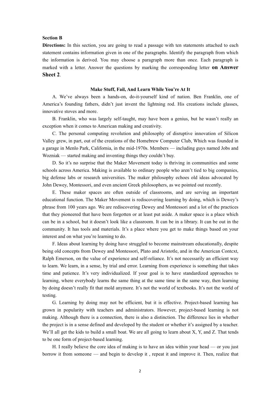2019年6月第3套英语四级真题.pdf_第2页