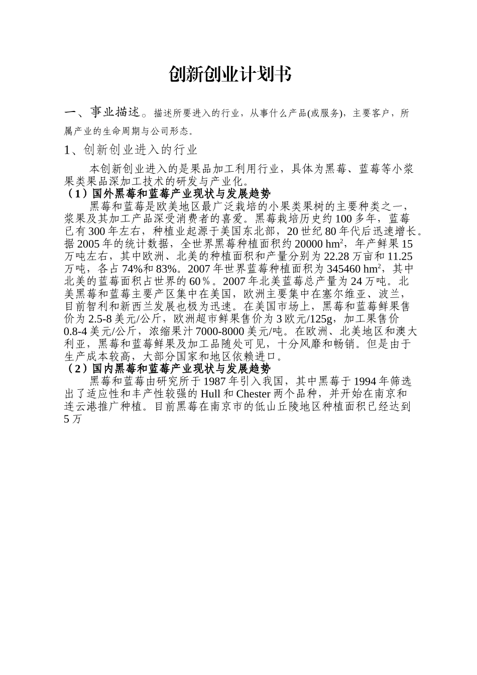 黑莓蓝莓果酒创业计划书.doc_第1页