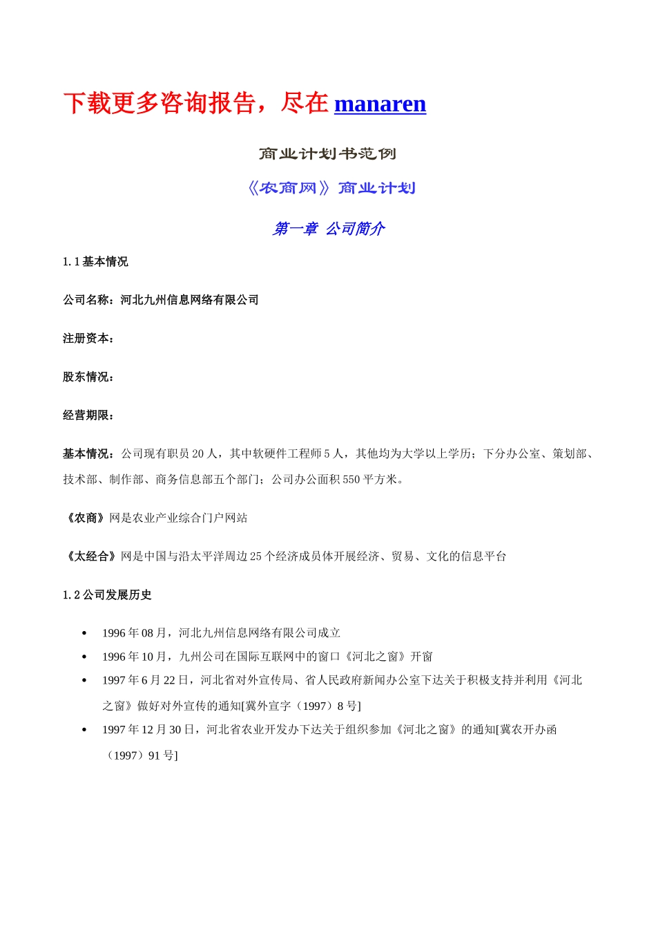 某著名咨询公司-河北九州-商业计划书.doc_第1页