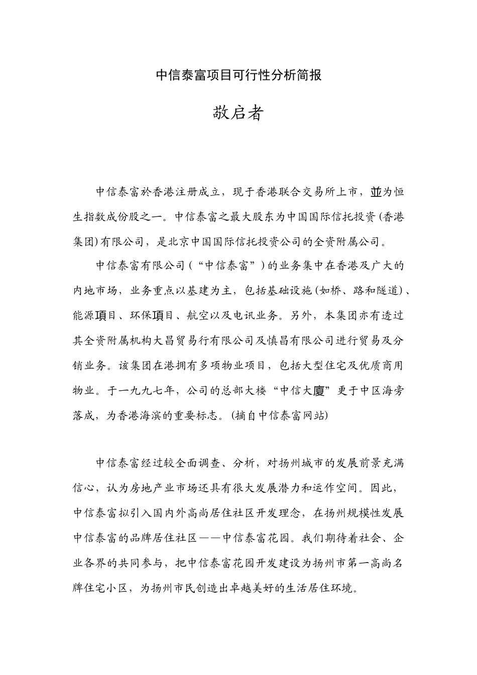 中信泰富项目可行性分析简报.doc_第1页