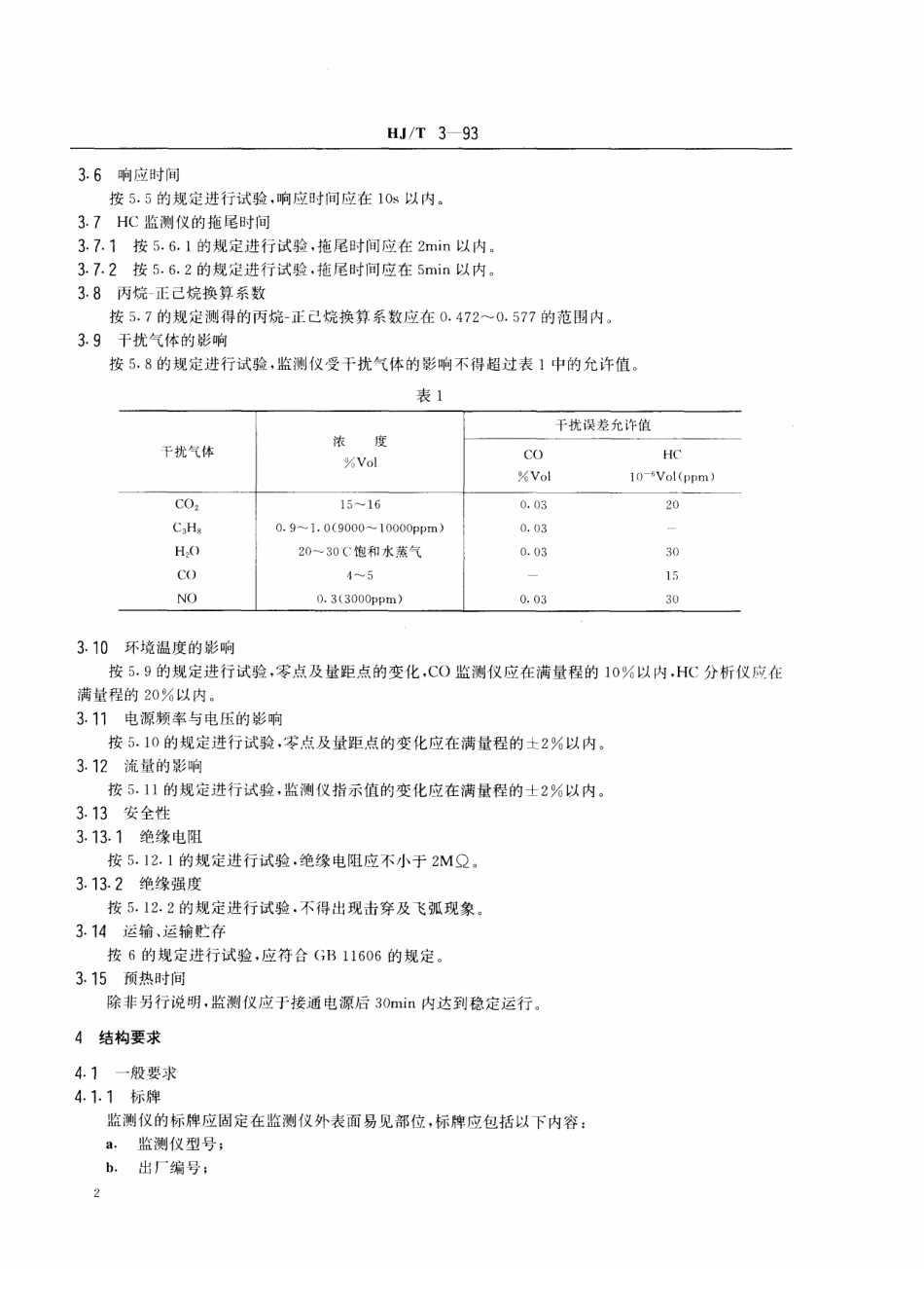 HJT 3-1993 汽油机动车怠速排气监测仪技术条件.pdf_第2页