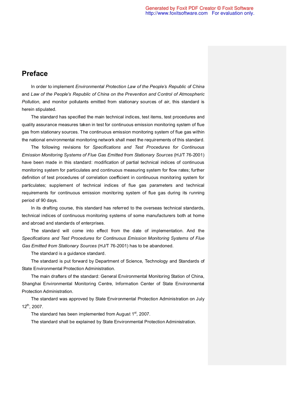 HJT 75-2007 固定污染源烟气排放连续监测技术规范(英文版).pdf_第2页