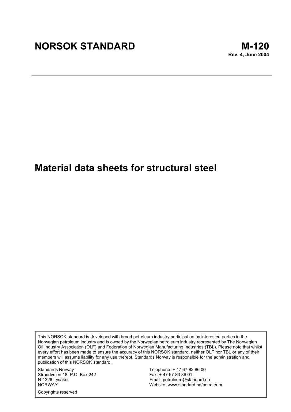 M-120 Material data sheets for structural steel (Rev. 4, June 2004).pdf_第1页