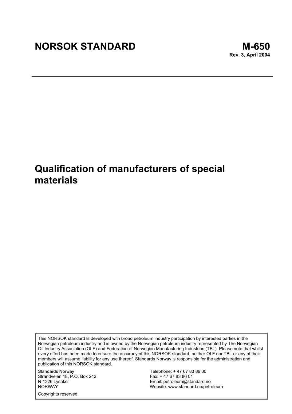 M-650 Qualification of manufacturers of special materials (Rev[1]. 3, April 2004).pdf_第1页