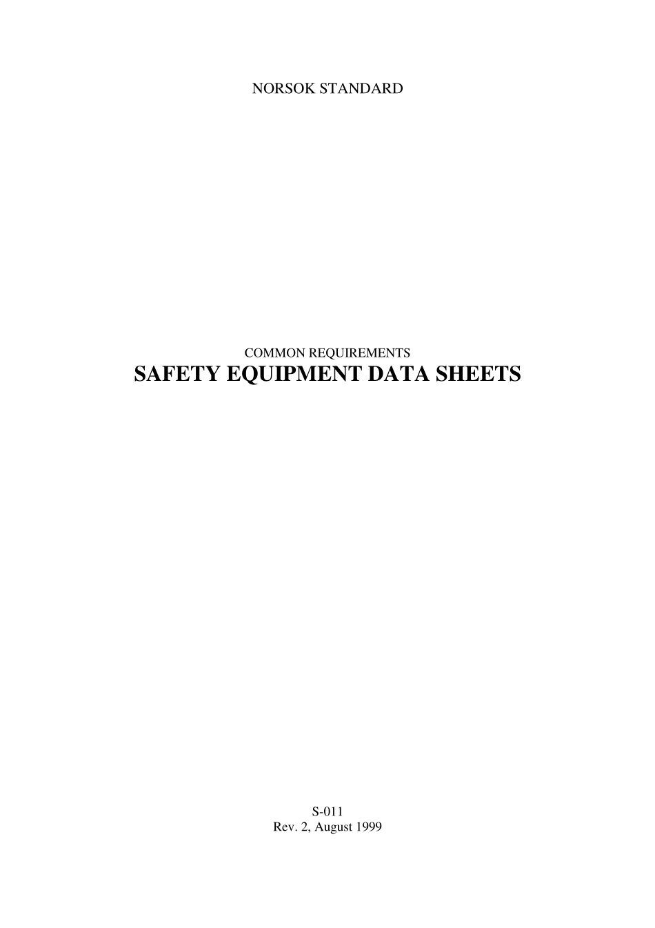 S-011 Safety Equiptment Data Sheets (Rev 2, Aug[1]. 1999).pdf_第1页