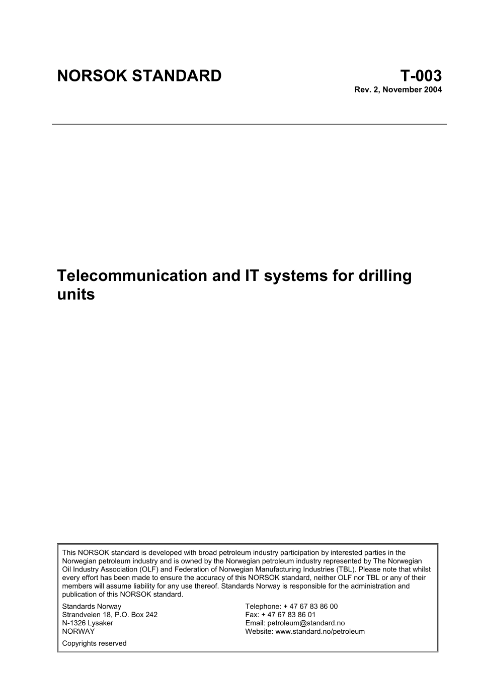 T-003 Telecommunication and IT systems for drilling (Rev[1]. 2, November 2004).pdf_第1页