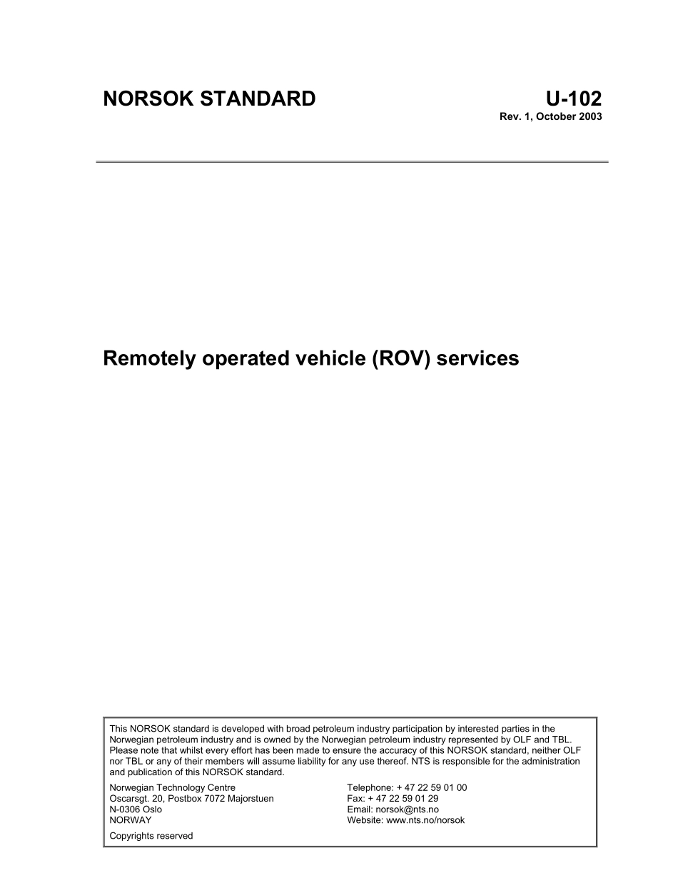 U-102 Remotely operated vehicle (ROV) services (Rev[1]. 1, October 2003).pdf_第1页
