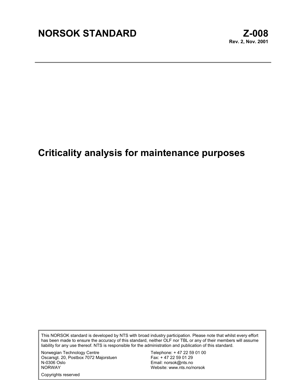 Z-008 Criticality Analysis for maintenance purposes (Rev[1]. 2, Nov. 2001).pdf_第1页