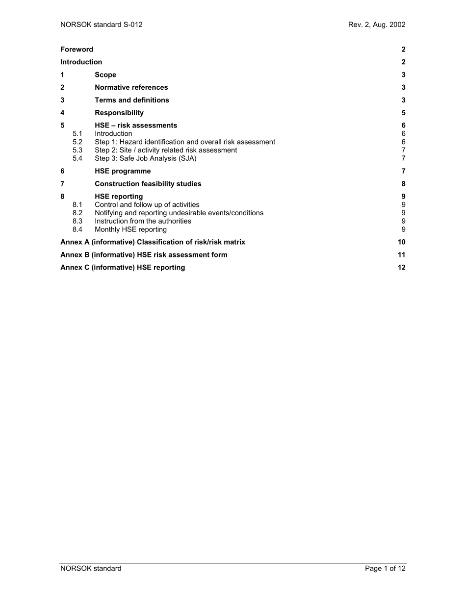 S-012 Health, Safety and Environment (HSE) in construction-related activities NORSOK标准.pdf_第3页