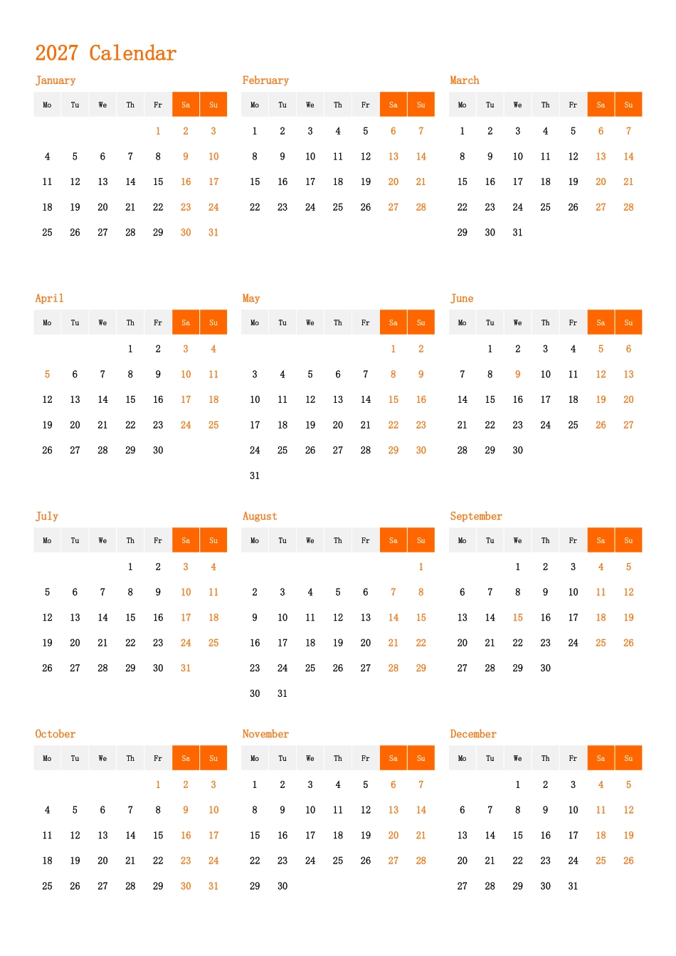 日历表2027年日历英文版纵向排版周一开始带节假日调休安排1.pdf_第1页