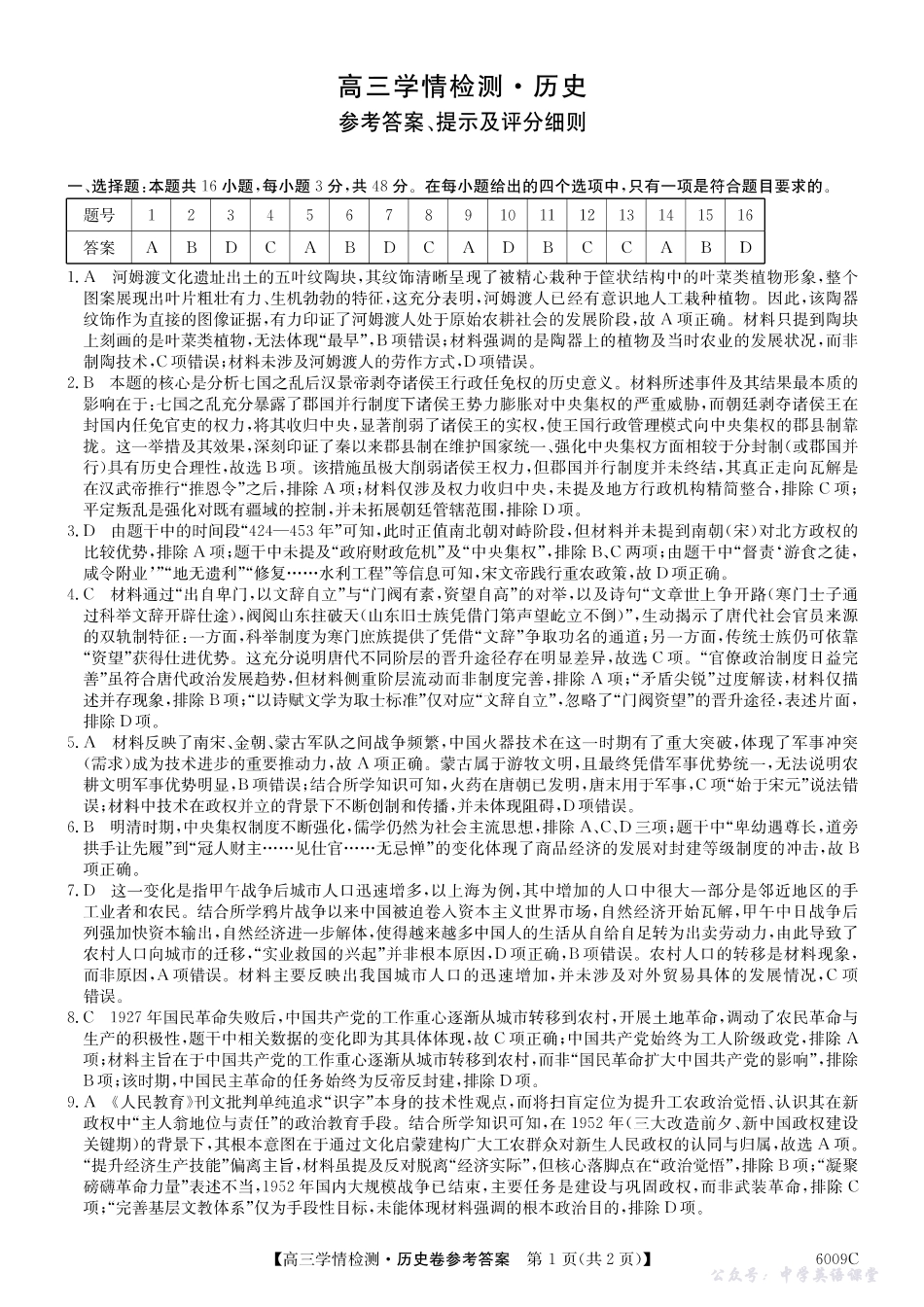 【历史答案】安徽省2025-2026学年高三上学期摸底大联考.pdf_第1页