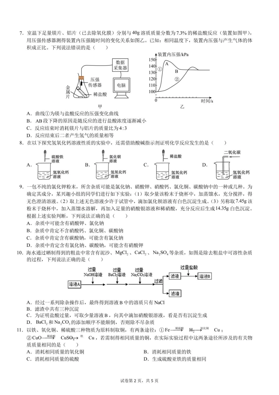 2025级新生暑期综合素质测试卷（化学）衔接版-A4-学生用卷.pdf_第2页