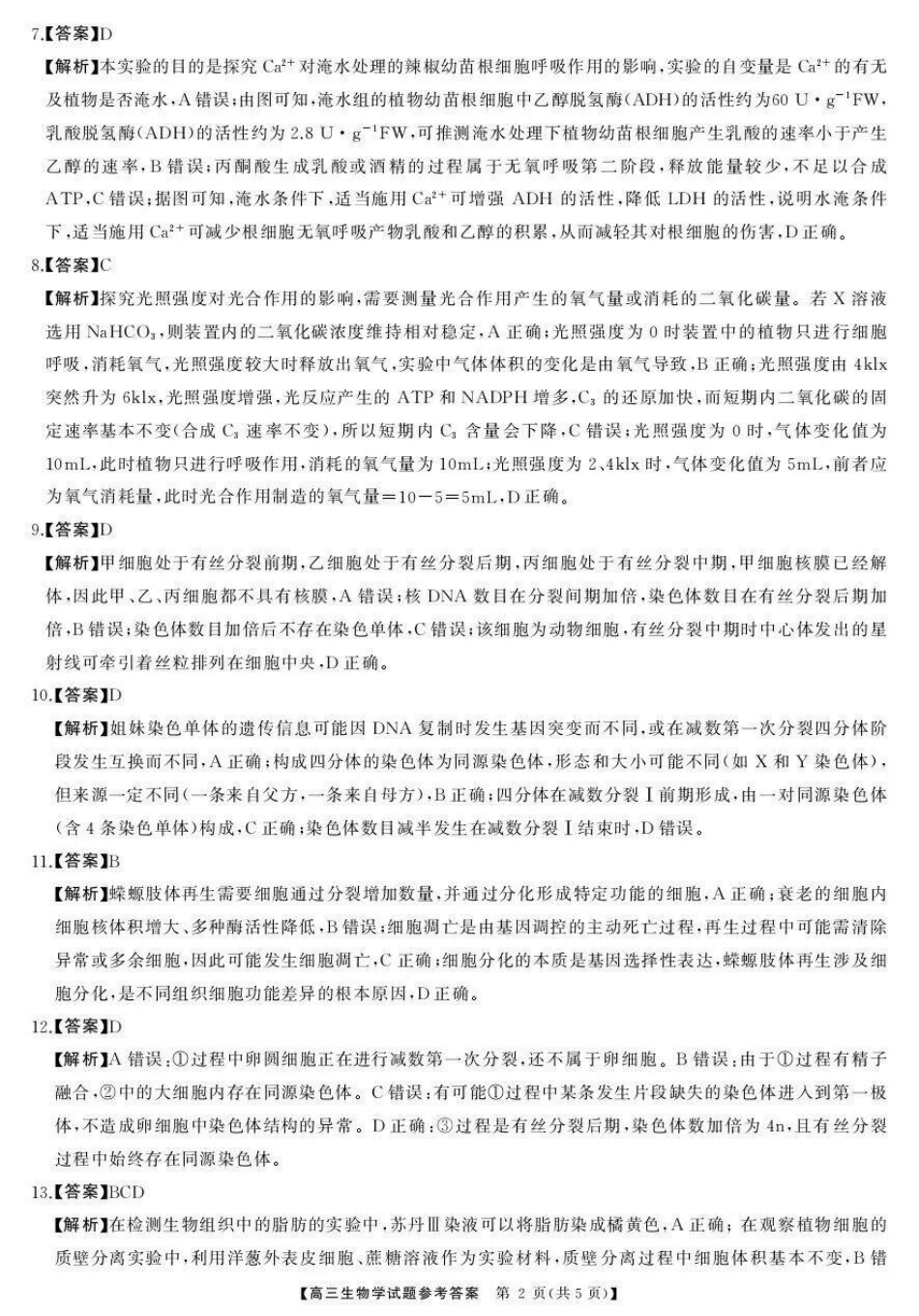 2025年下学期高三9月联考生物答案.pdf_第2页