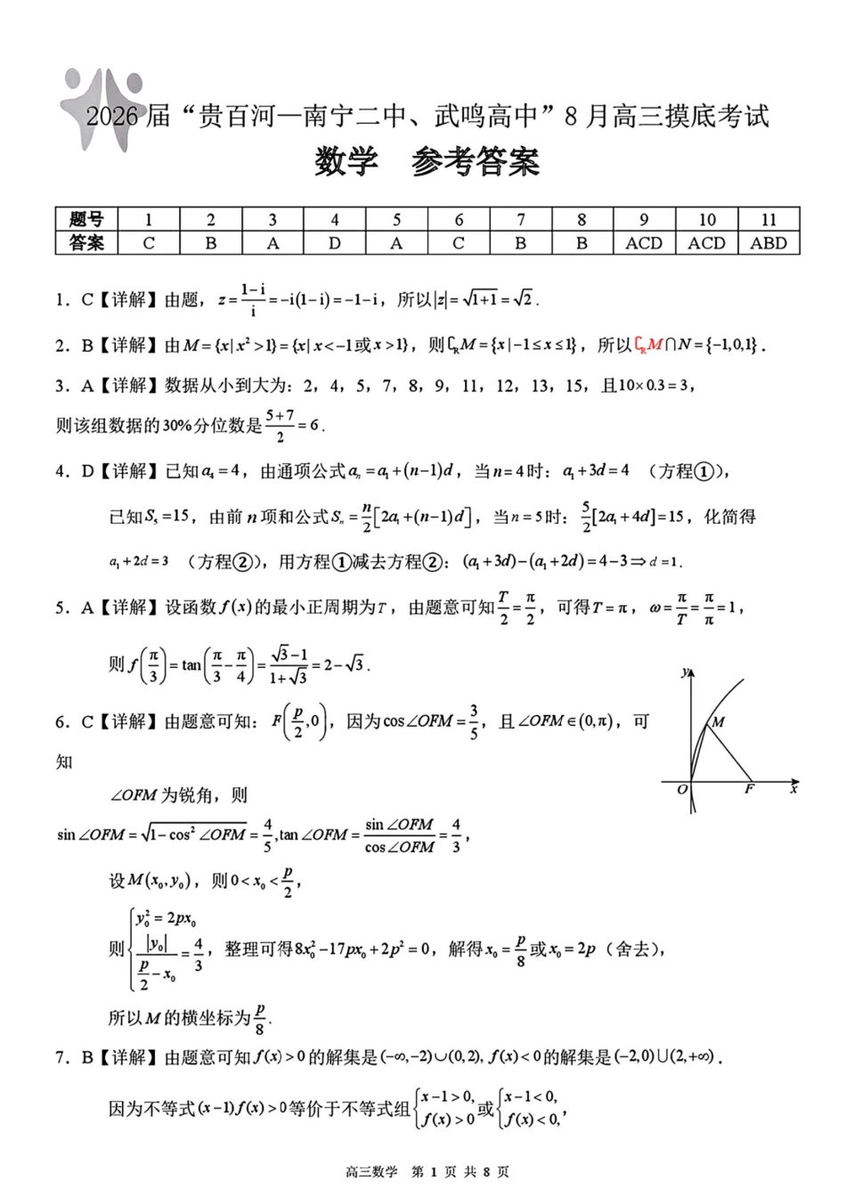 2026届“贵百河一南宁二中、武鸣高中”8月高三摸底考试数学答案.pdf_第1页