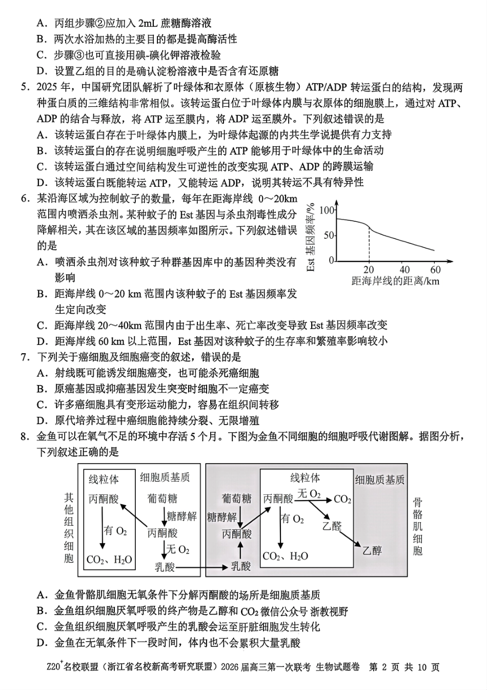 Z20+名校联盟（浙江省名校新高考研究联盟）2026届高三第一次联考生物.pdf_第2页