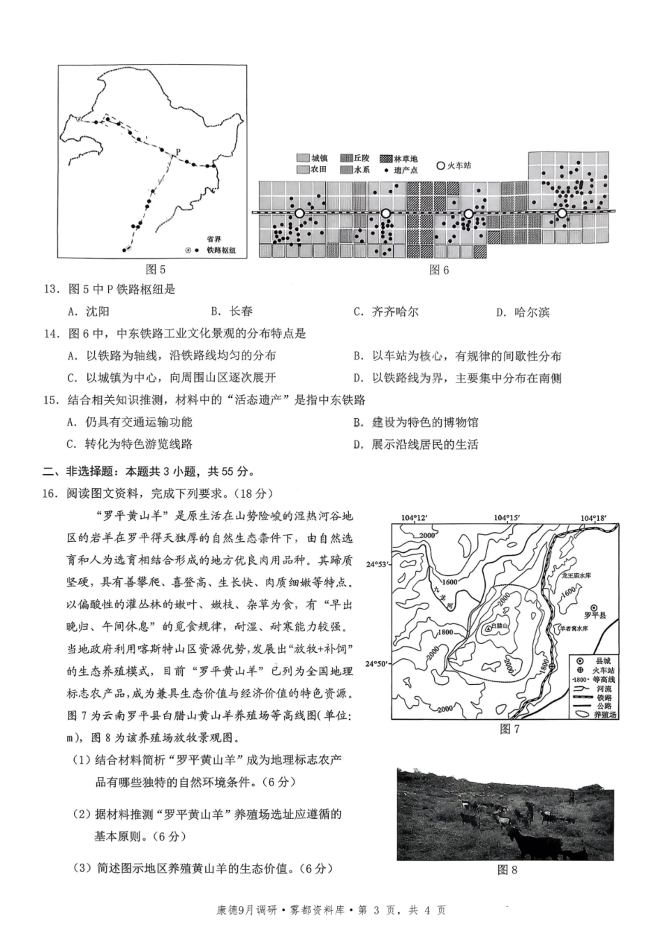 地理试卷【重庆卷】重庆市2026年(届)普通高中学业水平选择性考试9月调研测试卷暨康德2026届高三九月开学考(9.4-9.5).pdf_第3页