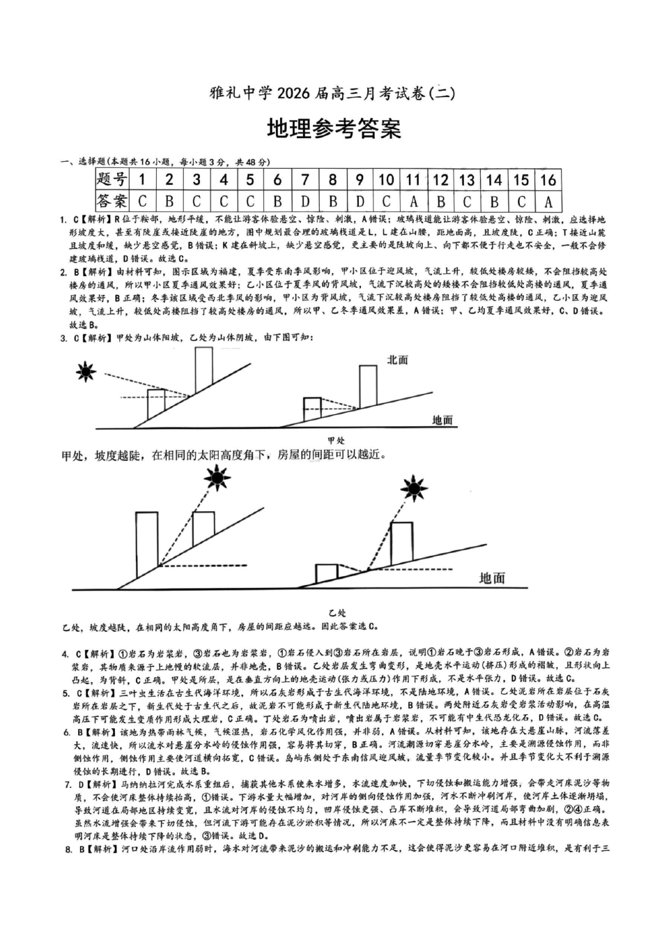 地理试卷答案【Top5强校】【湖南卷】湖南省长沙市雅礼中学2026届高三上学期月考试卷（二）(9.13-9.14).pdf_第1页