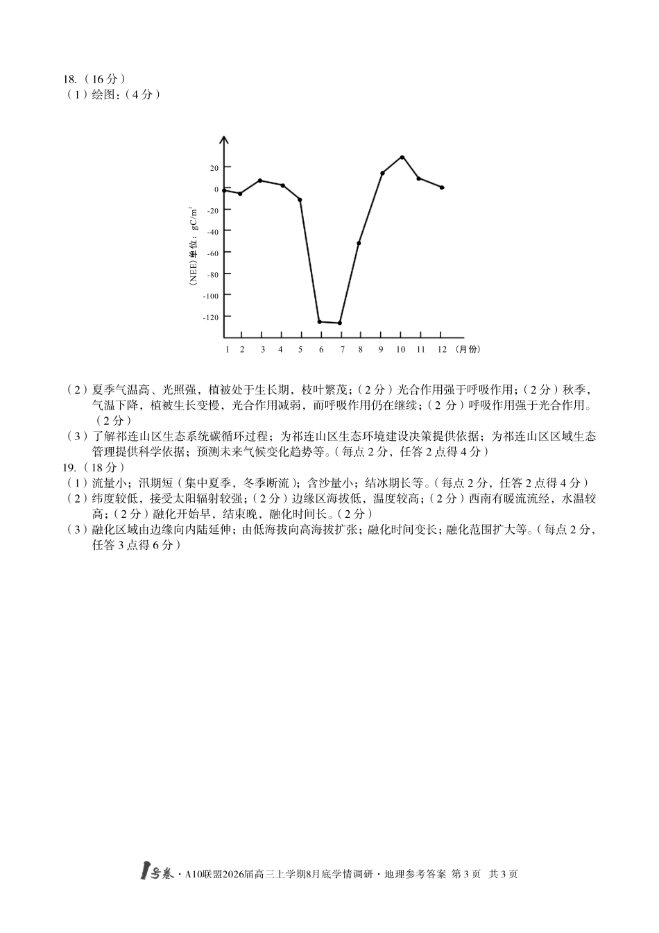 地理试卷答案【高清版补齐重发】【安徽卷】安徽省1号卷A10联盟2026届高三上学期8月底学情调研(8.28-8.29).pdf_第3页
