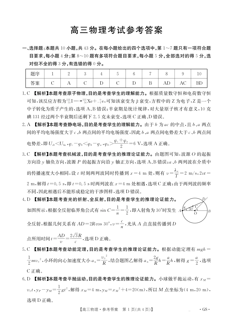 甘肃省金太阳2026届高三9月开学联考（GS）物理答案.pdf_第1页