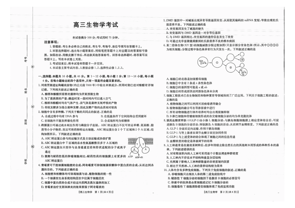 广西省金太阳2025-2026学年高三上学期开学考试（26-03C）生物.pdf_第1页