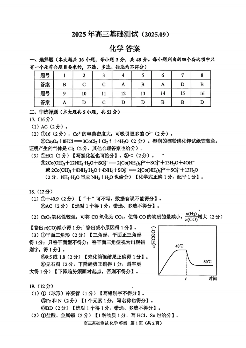 化学试题卷答案【浙江卷】浙江省嘉兴市2025年9月高三基础测试(9.17-9.19).pdf_第1页