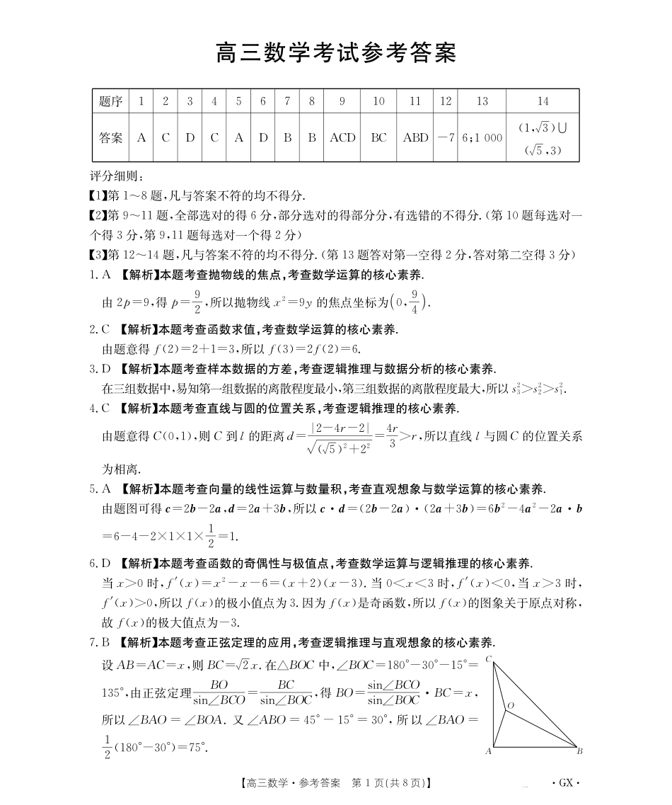 金太阳26-1002C2026届高三9月开学联考数学答案.pdf_第1页