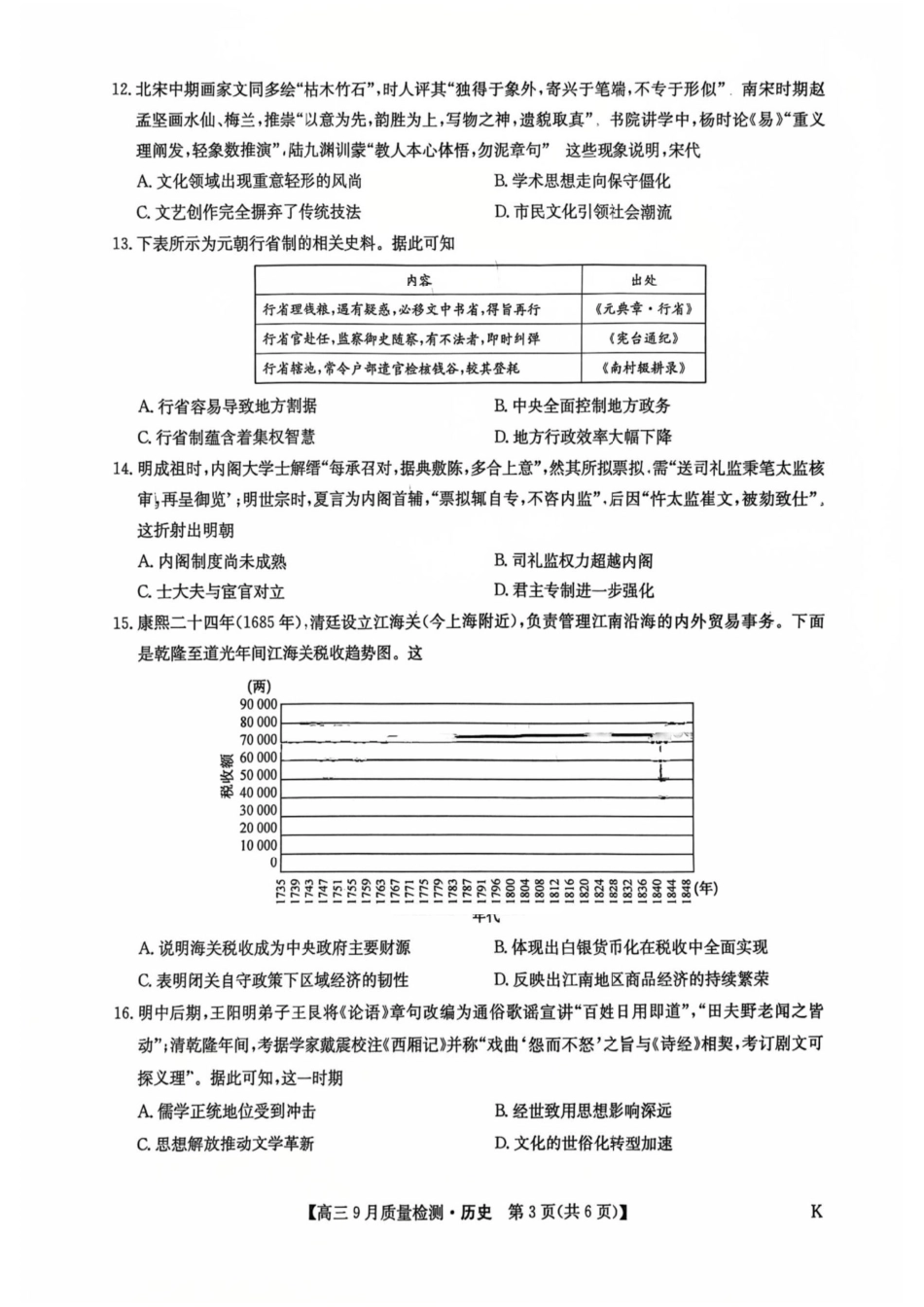 九师联盟2026届高三9月教学质量监测历史（K）.pdf_第3页