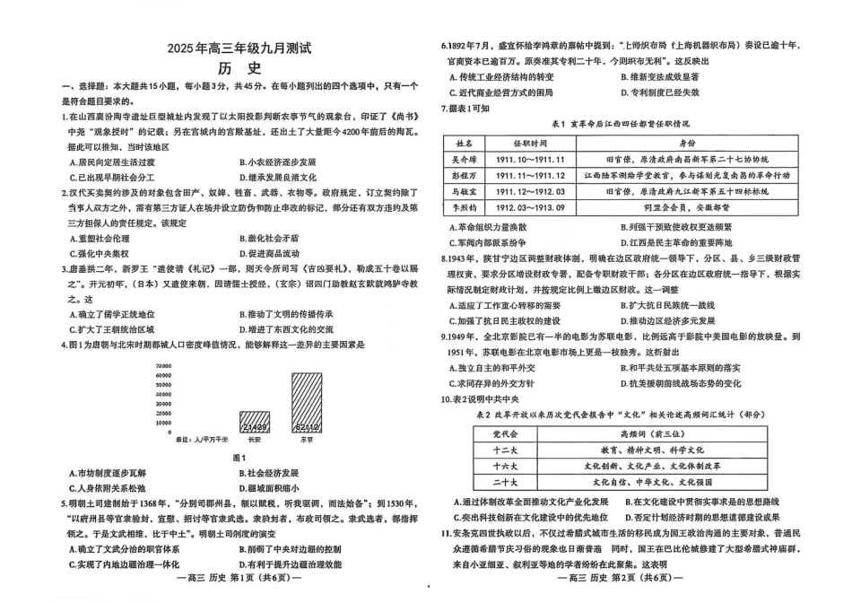 历史试卷【江西卷】江西省南昌市2025年高三年级九月测试(南昌零模)(9.16-9.17).pdf_第1页