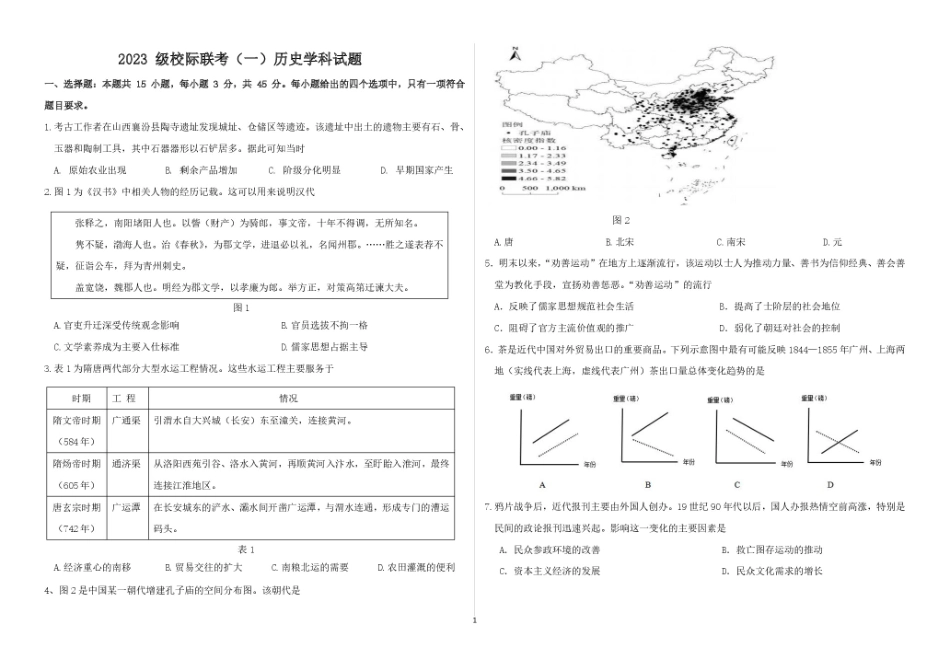 历史试卷+答案【山东卷】山东省德州市2026届高三上学期9月校际联考（一）(9.28-9.30).pdf_第1页