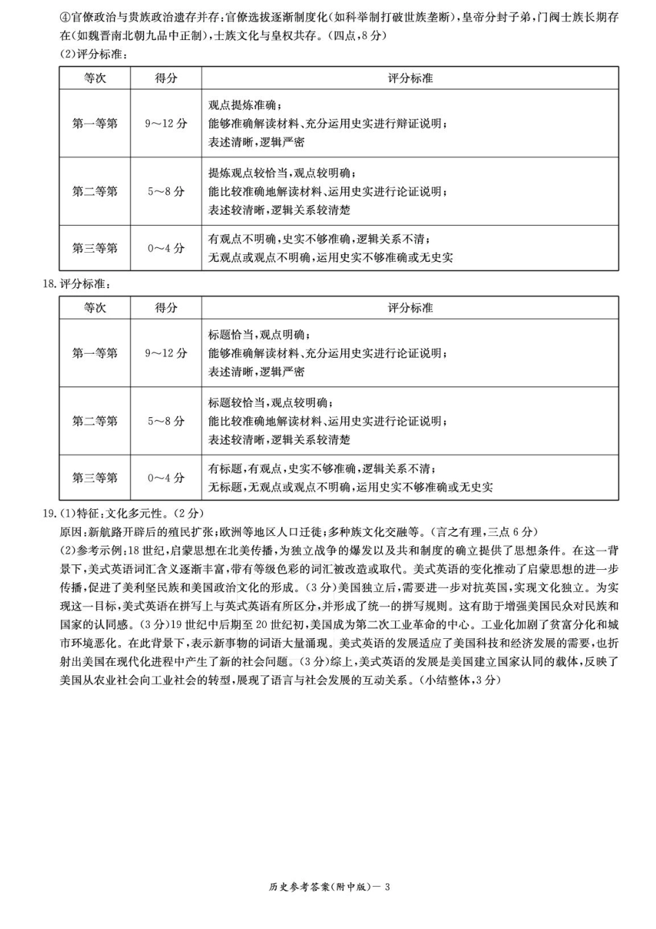 历史试卷答案【Top15强校】【湖南卷】湖南省长沙市湖南师范大学附属中学2026届高三上学期8月月考试卷（一）(8.29-8.30).pdf_第3页