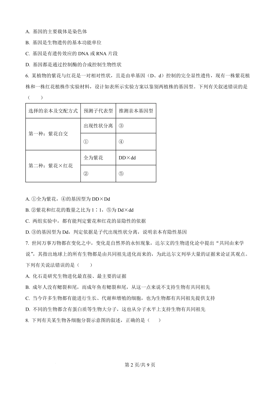 辽宁省普通高中2025-2026学年高二上学期期初开学考试生物学调研练习卷（原卷版）.pdf_第2页