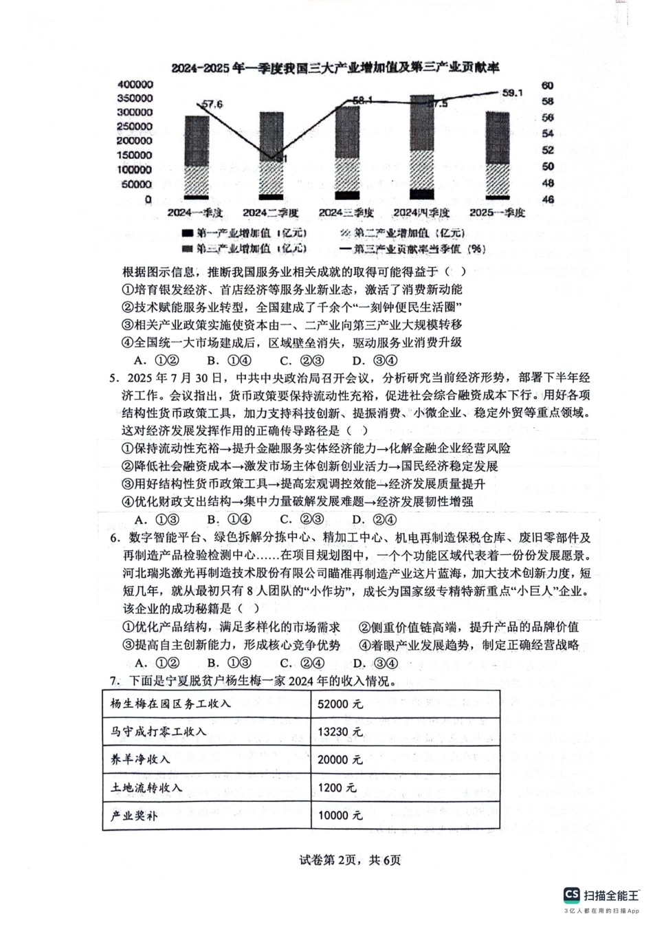 绵阳南山中学高2023级高三第二次教学质量检测政治+答案.pdf_第2页
