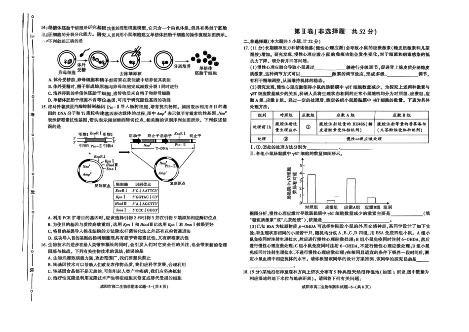 陕西省咸阳市2024-2025学年高二下学期期末考试生物含答案.pdf_第3页