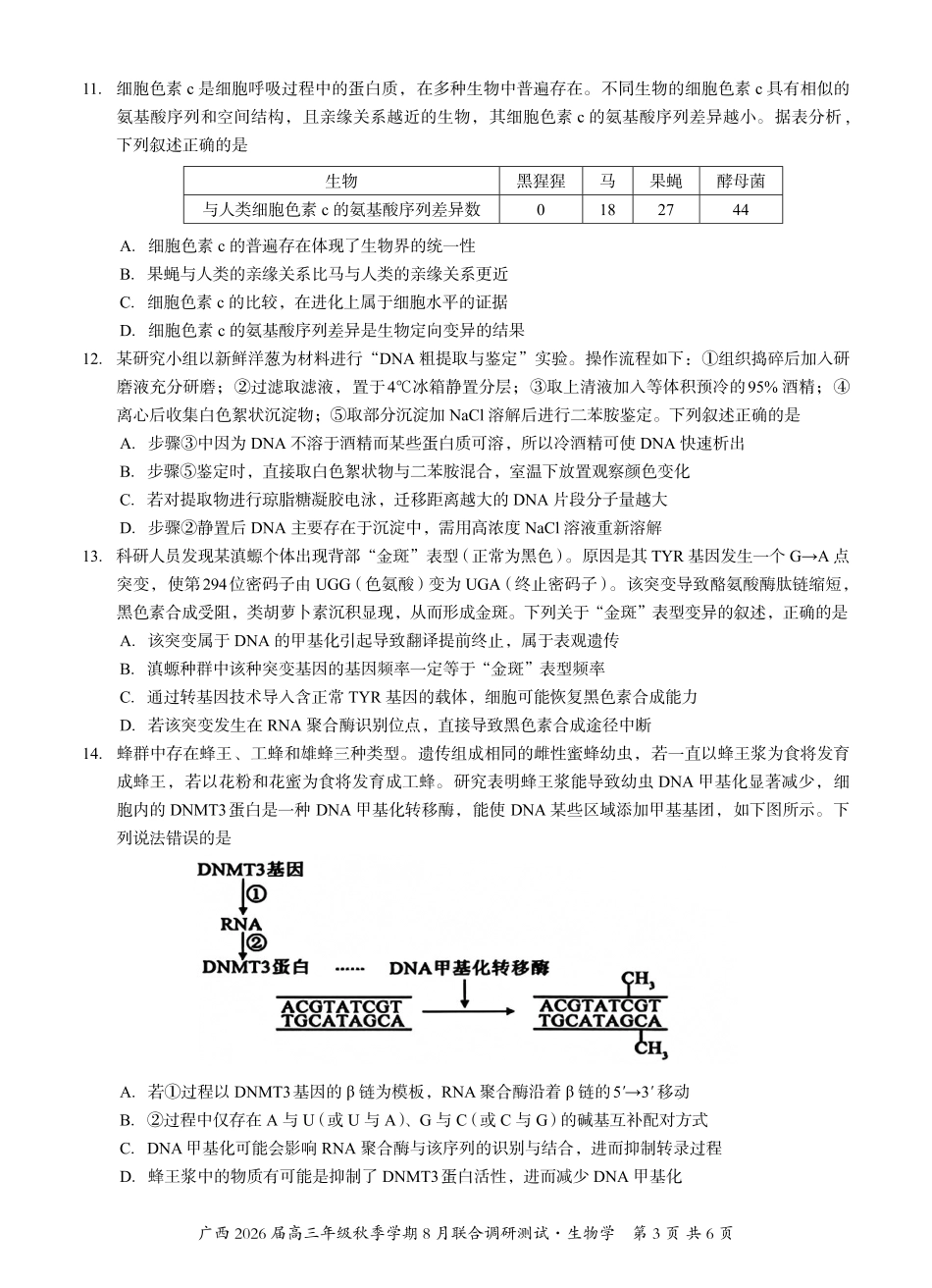 生物试卷【广西卷】广西壮族自治区邕衡教育名校联盟广西2026届高三年级秋季学期8月联合调研测试(8.19-8.20).pdf_第3页