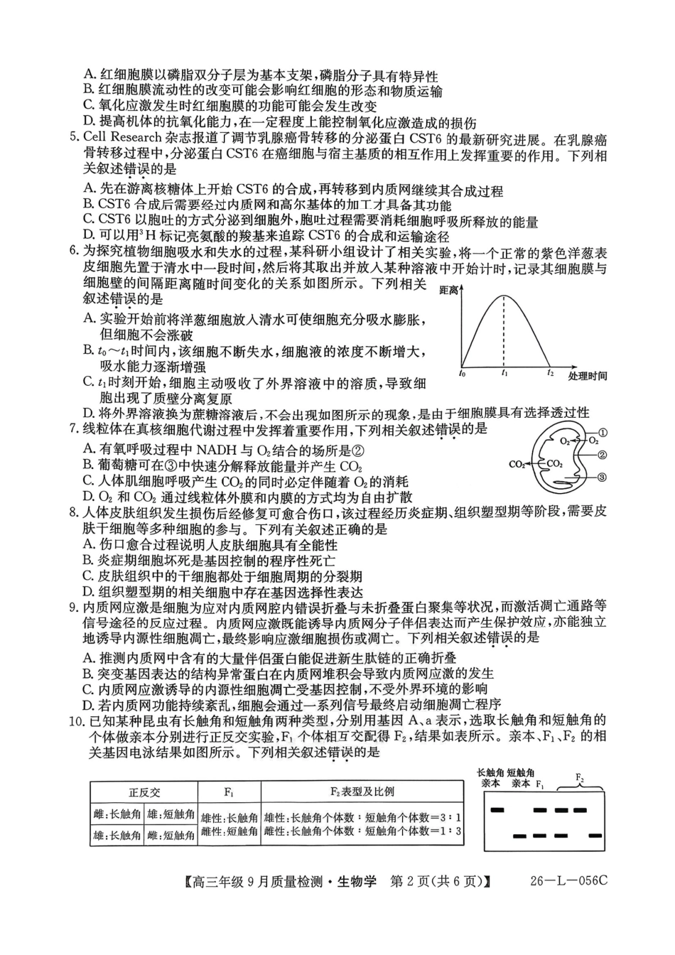 生物试卷【河北卷】河北省三晋卓越联盟2025~2026学年度高三年级9月质量检测（26-L-056C）（9.25-9.26）.pdf_第2页