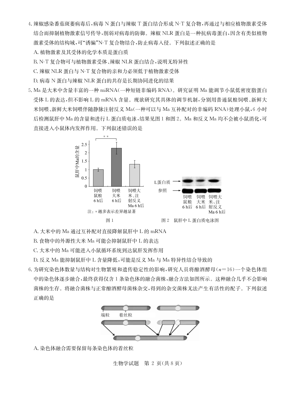 生物试卷【湖北卷】湖北省华大新高考联盟2026届高三9月教学质量测评(9.4-9.5).pdf_第2页