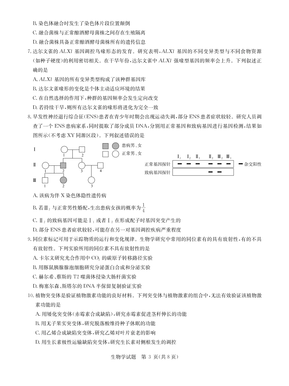 生物试卷【湖北卷】湖北省华大新高考联盟2026届高三9月教学质量测评(9.4-9.5).pdf_第3页