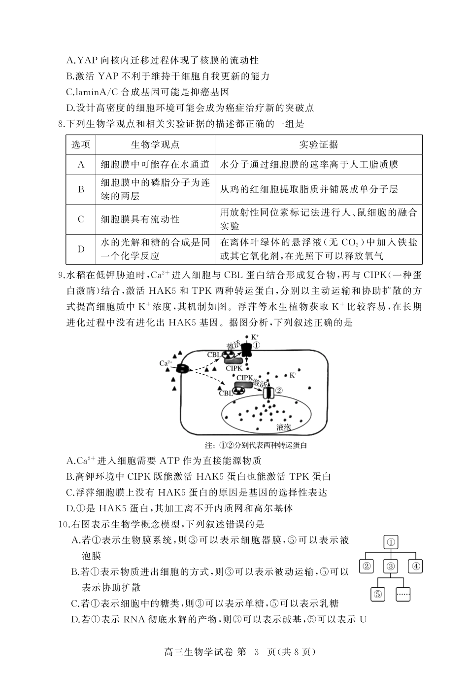 生物试卷【湖北卷】湖北省黄冈市2025年高三年级9月调研考试(黄冈九调)(9.16-9.17).pdf_第3页