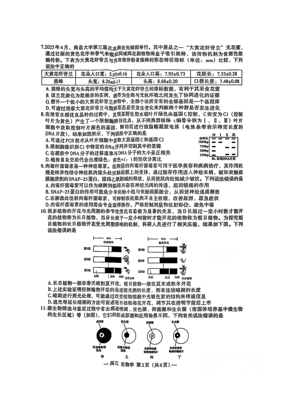 生物试卷【江西卷】江西省南昌市2025年高三年级九月测试(南昌零模)(9.16-9.17).pdf_第2页