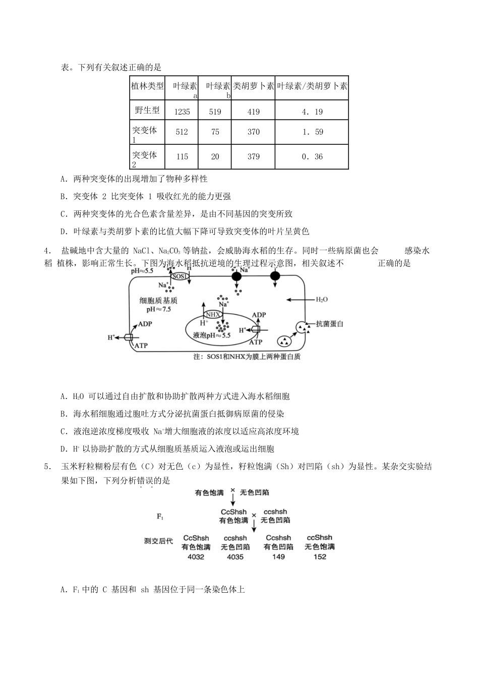 生物试卷+答案【云南卷】云南省玉溪第一中学2026届高三上学期适应性测试（四）（9.22-9.23）.docx_第2页