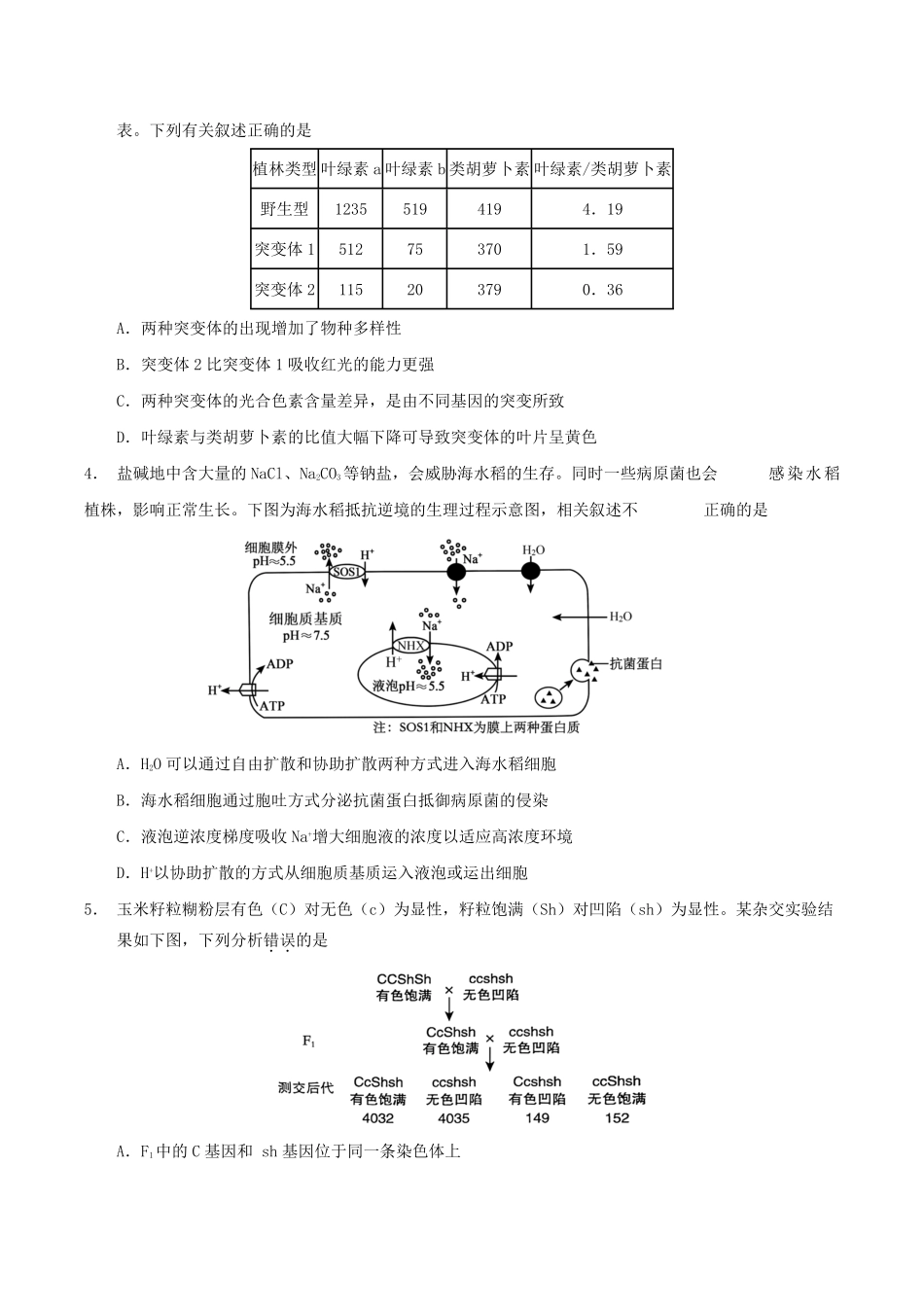 生物试卷+答案【云南卷】云南省玉溪第一中学2026届高三上学期适应性测试（四）（9.22-9.23）.pdf_第2页