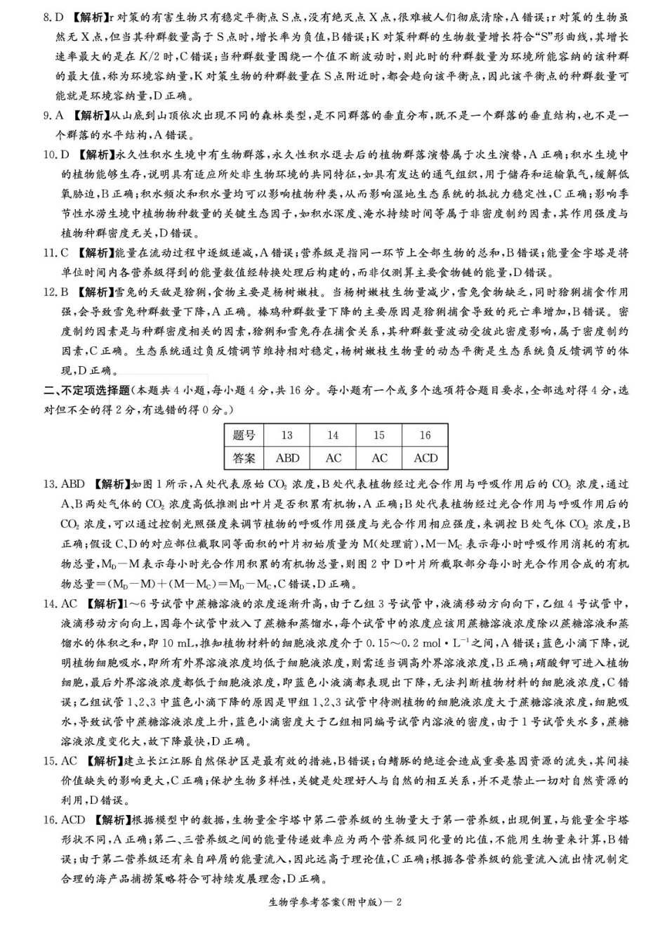 生物试卷答案【Top15强校】【湖南卷】湖南省长沙市湖南师范大学附属中学2026届高三上学期8月月考试卷（一）(8.29-8.30).pdf_第2页
